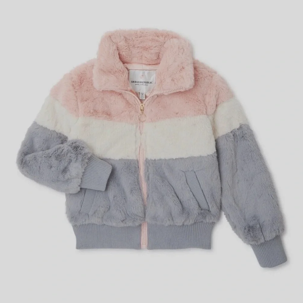 Urban Republic Girls Faux Fur Zip up Bomber Jacket